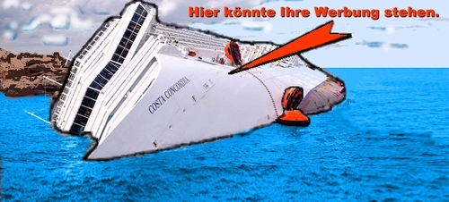 Cartoon: Werbeträger (medium) by sier-edi tagged costa,werbung,meer,katastrophe,schiff,concordia