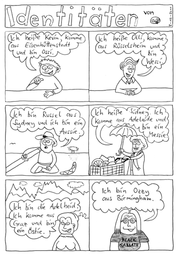 Cartoon: Identitäter (medium) by weltalf tagged messie,aussie,ösie,östie,wessi,ossi,ozzy,identität