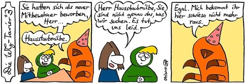 Cartoon: Mitbewohner Hausstaubmilbe (medium) by weltalf tagged hausstaub,hausstaubmilbe,allergie,mitbewohner,insekten