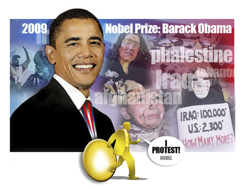 Cartoon: NOBEL PRIZE 2009 OBAMA (medium) by donquichotte tagged nobel