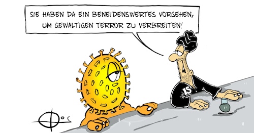 Cartoon: 20111111-CoronaTerror (medium) by Marcus Gottfried tagged karneval,vierte,welle,corona,infektionen,inzidenz,is,terror,neid,neidisch,karneval,vierte,welle,corona,infektionen,inzidenz,is,terror,neid,neidisch