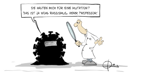 Cartoon: 20210118-Rassismus (medium) by Marcus Gottfried tagged mutation,corona,covid,professor,rassismus,mutation,corona,covid,professor,rassismus