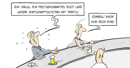 Cartoon: 20210328-Wirtschaftssystem (medium) by Marcus Gottfried tagged corona,covid,suez,kanal,schiff,container,blockade,wirtschaft,system,corona,covid,suez,kanal,schiff,container,blockade,wirtschaft,system