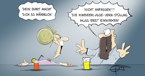 Cartoon: 20210714-Spülung (medium) by Marcus Gottfried tagged haar,bart,spülung,mann,mode,haar,bart,spülung,mann,mode