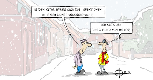 Cartoon: 20211208-InfektionenSechsfach (medium) by Marcus Gottfried tagged corona,covid,infektionen,sechsfach,kita,kinder,corona,covid,infektionen,sechsfach,kita,kinder