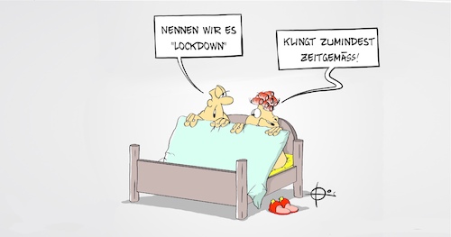 Cartoon: 231120ZeitgemaesserLockdown (medium) by Marcus Gottfried tagged ehe,mann,frau,lockdown,potenz,corona,covid,bett,ausdruck,wortspiel,ehe,mann,frau,lockdown,potenz,corona,covid,bett,sex,ausdruck,wortspiel