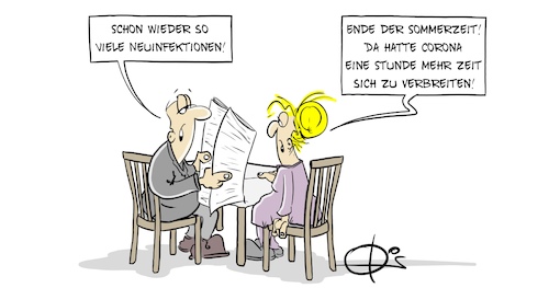 Cartoon: 251020Sommerzeit (medium) by Marcus Gottfried tagged sommerzeit,winterzeit,corona,covid,neuinfektion,sommerzeit,winterzeit,corona,covid,neuinfektion