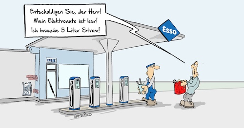 Cartoon: 5LiterStrom (medium) by Marcus Gottfried tagged strom,auto,eauto,mobil,mobilität,umweltschutz,umwelt,erneuerbar,energie,strom,auto,eauto,mobil,mobilität,umweltschutz,umwelt,erneuerbar,energie