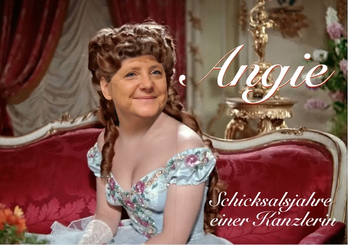 Cartoon: Angie (medium) by Marcus Gottfried tagged sissi,angie,jahre,einer,kanzlerin,film,kaiserin,märchen,romanze,wahl,wahlsieg