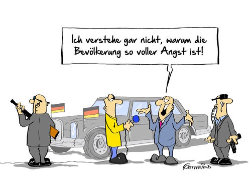 Cartoon: Angst in der Bevölkerung (medium) by Marcus Gottfried tagged angst,terror,terroranschlag,is,flüchtling,politiker,security,sicherheit,pistole,gewehr,luxus,verständnis,freund,marcus,gottfried,cartoon,karikatur,angst,terror,terroranschlag,is,flüchtling,politiker,security,sicherheit,pistole,gewehr,luxus,verständnis,freund,marcus,gottfried,cartoon,karikatur