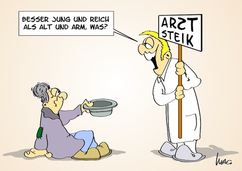 Cartoon: Arztstreik (medium) by Marcus Gottfried tagged arzt,streik,doktor,armut,rentner,rente,altersarmut,behamdlung,kosten,krankenkasse,jugend,jung,arzt,streik,doktor,armut,rentner,rente,altersarmut,behandlung,kosten,krankenkasse,jugend,jung