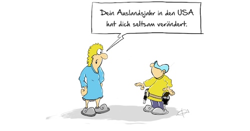 Cartoon: Auslandsjahr (medium) by Marcus Gottfried tagged usa,waffen,waffengesetz,dayton,ohio,el,paso,auslandsjahr,gewalt,amoklauf,usa,waffen,waffengesetz,dayton,ohio,el,paso,auslandsjahr,gewalt,amoklauf