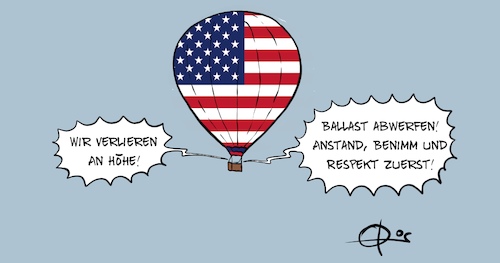 Cartoon: Ballast abwerfen (medium) by Marcus Gottfried tagged usa,trump,ballast,richterin,wahlen,respekt,anstand,benimm,usa,trump,ballast,richterin,wahlen,respekt,anstand,benimm