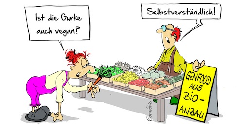 Cartoon: Biogemüse (medium) by Marcus Gottfried tagged gemüse,vegan,vegetarisch,veganer,vegetarier,pflanze,biologisch,bio,biologie,gemüsesuppe,markt,marktstände,allgemeinbildung,wissen,kenntnis,möhre,gurke,genanbau,genpflanze,genmanipuliert,genetik,freude,marcus,gottfried,cartoon,karikatur,gemüse,vegan,vegetarisch,veganer,vegetarier,pflanze,biologisch,bio,biologie,gemüsesuppe,markt,marktstände,allgemeinbildung,wissen,kenntnis,möhre,gurke,genanbau,genpflanze,genmanipuliert,genetik,freude,marcus,gottfried,cartoon,karikatur