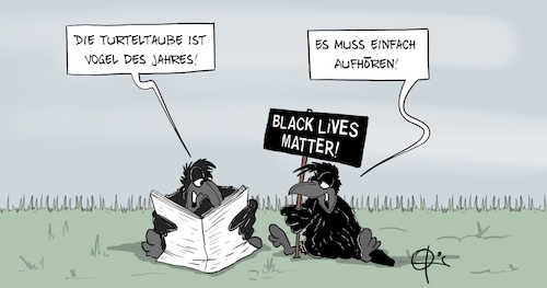 Cartoon: Black Lives Matter (medium) by Marcus Gottfried tagged black,lives,matter,schwarz,people,of,color,rassismus,rabe,krähe,vogel,turteltaube,black,lives,matter,schwarz,people,of,color,rassismus,rabe,krähe,vogel,turteltaube