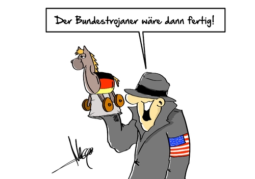 Cartoon: Bundestrojaner (medium) by Marcus Gottfried tagged bundestrojaner,bund,deutschland,trojaner,spionage,verfassungsschutz,nachrichtendienst,nachrichten,bnd,nsa,daten,aushorchen,computer,pferd,agent,marcus,gottfried,cartoon,karikatur,bundestrojaner,bund,deutschland,trojaner,spionage,verfassungsschutz,nachrichtendienst,nachrichten,bnd,nsa,daten,aushorchen,computer,pferd,agent,marcus,gottfried,cartoon,karikatur