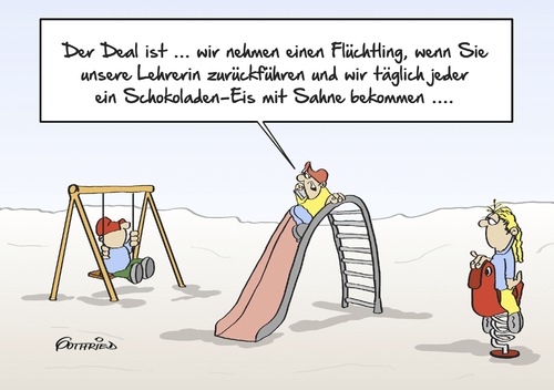 Cartoon: Deal (medium) by Marcus Gottfried tagged türkei,erdogan,deal,geschäft,flüchtling,syrien,einwanderung,eu,europa,handel,kuhhandel,absprache,spielplatz,kinder,rückführung,lehrerin,schokoladeneins,schaukel,rutsche,freude,spass,marcus,gottfried,cartoon,karikatur,türkei,erdogan,deal,geschäft,flüchtling,syrien,einwanderung,eu,europa,handel,kuhhandel,absprache,spielplatz,kinder,rückführung,lehrerin,schokoladeneins,schaukel,rutsche,freude,spass,marcus,gottfried,cartoon,karikatur