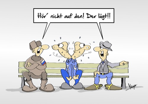 Cartoon: der lügt (medium) by Marcus Gottfried tagged luege,wahrheit,ukraine,europa,usa,russland,obama,putin,presse,zeitung,nachrichten,propaganda,märchen,trennung,entscheidung,marcus,gottfried,cartoon,karikatur,bank,zweifel,zerrissen,luege,wahrheit,ukraine,europa,usa,russland,obama,putin,presse,zeitung,nachrichten,propaganda,märchen,trennung,entscheidung,marcus,gottfried,cartoon,karikatur,bank,zweifel,zerrissen