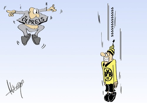 Cartoon: Dortmund überholt (medium) by Marcus Gottfried tagged ölpreis,oelpreis,senken,benzin,preis,dortmund,bvb,absturz,liga,bundesliga,tanken,geschwindigkeit,fallhöhe,fallen,stürzen,bodenlos,klopp,trainer,deutscher,meister,marcus,gottfried,cartoon,karikatur,ölpreis,oelpreis,senken,benzin,preis,dortmund,bvb,absturz,liga,bundesliga,tanken,geschwindigkeit,fallhöhe,fallen,stürzen,bodenlos,klopp,trainer,deutscher,meister,marcus,gottfried,cartoon,karikatur