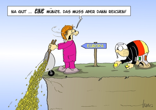 Cartoon: Eine Münze (medium) by Marcus Gottfried tagged taler,geld,münze,euro,währung,michel,michl,deutschland,deutsch,regierung,europa,krise,union,eu,rettungsschirm,wahlgeschenk,krisengipfel,koalition,hilfe