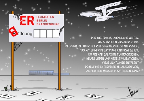 Cartoon: Enterprise (medium) by Marcus Gottfried tagged ber,flughafen,berlin,brandenburg,enterprise,raumschiff,raumfahrt,bau,verzögerung,kosten,marcus,gottfried,cartoon,karikatur,fernsehen,tv,serie,zukunft,ber,flughafen,berlin,brandenburg,enterprise,raumschiff,raumfahrt,bau,verzögerung,kosten,marcus,gottfried,cartoon,karikatur,fernsehen,tv,serie,zukunft