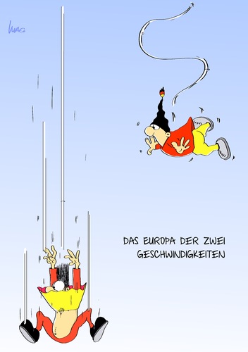 Cartoon: Europas Geschwindigkeit (medium) by Marcus Gottfried tagged geschwindigkeit,flug,rating,deutschland,spanien,bankenkrise,finanzkrise,absturz,schulden,europa,europa,schulden,absturz,finanzkrise,bankenkrise,spanien,deutschland,rating,flug,geschwindigkeit,eu,krise