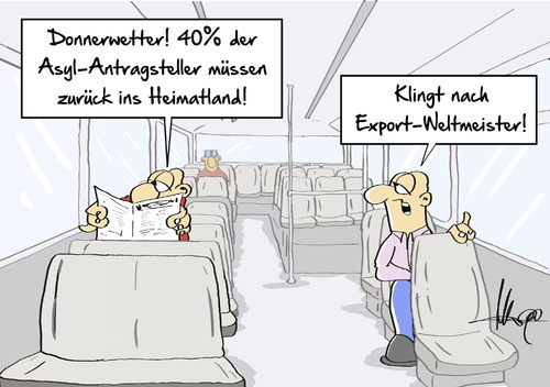 Cartoon: Export-Weltmeister (medium) by Marcus Gottfried tagged bus,fahrt,zeitung,lesen,information,missverständnis,donenrwetter,prozent,asyl,antrag,antragsteller,heimatland,ablehnung,abschiebung,gast,unterkunft,zurück,export,umsatz,exportweltmeister,weltmeister,marcus,gottfried,cartoon,karikatur,bus,fahrt,zeitung,lesen,information,missverständnis,donenrwetter,prozent,asyl,antrag,antragsteller,heimatland,ablehnung,abschiebung,gast,unterkunft,zurück,export,umsatz,exportweltmeister,weltmeister,marcus,gottfried,cartoon,karikatur