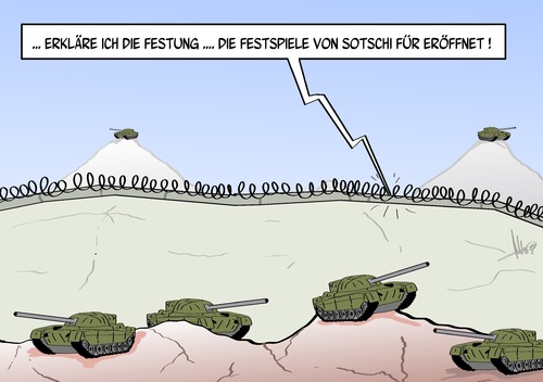 Cartoon: Festung Sotschi (medium) by Marcus Gottfried tagged russland,putin,olympia,festspiele,festung,marcus,gottfried,cartoon,karikatur,abwehr,terror,mauer,stacheldraht,armee,panzer,überwachung,eröffnung,russland,putin,olympia,festspiele,festung,marcus,gottfried,cartoon,karikatur,abwehr,terror,mauer,stacheldraht,armee,panzer,überwachung,eröffnung