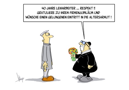 Cartoon: Firmenjubiläum (medium) by Marcus Gottfried tagged chef,arbeiter,arbeitnehmer,arbeitgeber,jubiläum,firmenjubiläum,preis,leiharbeit,leiharbeiter,marcus,gottfried,cartoon,karikatur,armut,altersarmut,soziale,absicherung,stundenlohn,mindestlohn,laufzeit,arbeitszeit,festvertrag,gratulation,blumen,feier,respekt,eintritt,rente,übergang,chef,arbeiter,arbeitnehmer,arbeitgeber,jubiläum,firmenjubiläum,preis,leiharbeit,leiharbeiter,cartoon,karikatur,altersarmut,soziale,absicherung,stundenlohn,mindestlohn,laufzeit,arbeitszeit,festvertrag,gratulation,blumen,feier,respekt,ruhestand,rente,alter