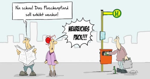 Cartoon: Flaschenpfand (medium) by Marcus Gottfried tagged flaschenpfand,leergut,armut,flaschensammler,reichtum,flaschenpfand,leergut,armut,flaschensammler,reichtum