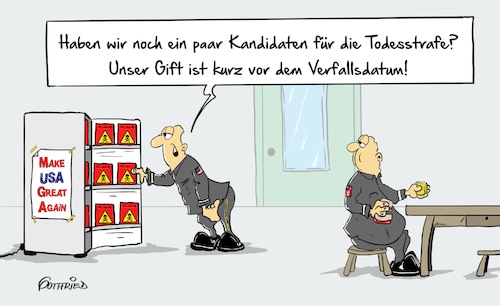 Cartoon: Gift (medium) by Marcus Gottfried tagged trump,usa,todesstrafe,giftspritze,tod,strafe,urteil,verfallsdatum,gültigkeit,prioritäten,giftcocktail,feinde,gericht,freunde,marcus,gottfried,cartoon,karikatur,trump,usa,todesstrafe,giftspritze,tod,strafe,urteil,verfallsdatum,gültigkeit,prioritäten,giftcocktail,feinde,gericht,freunde,marcus,gottfried,cartoon,karikatur