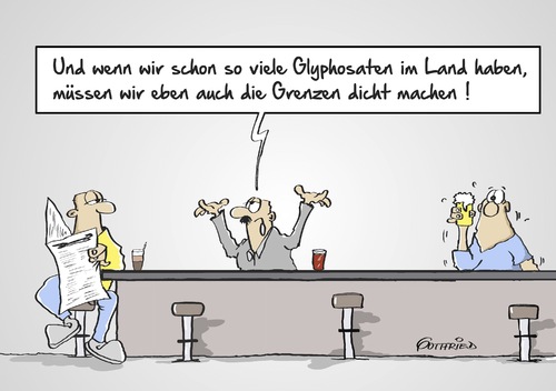 Cartoon: Glyphosat (medium) by Marcus Gottfried tagged glyphosat,europa,eu,anerkennung,ausländer,flüchtling,grenze,obergrenze,mißverständnis,gift,umweltgift,unkraut,düngung,düngen,düngemittel,bauer,landwirt,absatz,lobby,freude,marcus,gottfried,cartoon,karikatur,glyphosat,europa,eu,anerkennung,ausländer,flüchtling,grenze,obergrenze,mißverständnis,gift,umweltgift,unkraut,düngung,düngen,düngemittel,bauer,landwirt,absatz,lobby,freude,marcus,gottfried,cartoon,karikatur