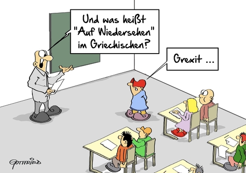 Cartoon: Grexit (medium) by Marcus Gottfried tagged griechenland,schulden,grexit,austritt,eu,europa,tzripas,minister,geld,iwf,junker,zahlen,schuldenschnitt,hoffnung,marcus,gottfried,cartoon,karikatur,griechenland,schulden,grexit,austritt,eu,europa,tzripas,minister,geld,iwf,junker,zahlen,schuldenschnitt,hoffnung,marcus,gottfried,cartoon,karikatur