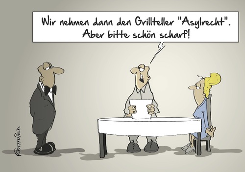 Cartoon: Grillteller (medium) by Marcus Gottfried tagged asyl,flüchtlinge,asylrecht,flucht,syrien,afghanistan,grenze,abschiebung,bleiberecht,grill,essen,restaurant,grillteller,kellner,tisch,ehepaar,schaft,verschärfen,schärfe,genuß,marcus,gottfried,cartoon,karikatur,asyl,flüchtlinge,asylrecht,flucht,syrien,afghanistan,grenze,abschiebung,bleiberecht,grill,essen,restaurant,grillteller,kellner,tisch,ehepaar,schaft,verschärfen,schärfe,genuß,marcus,gottfried,cartoon,karikatur