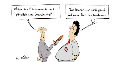 Cartoon: Grundrente 1 (medium) by Marcus Gottfried tagged spd,heil,regierung,koalition,rente,steuern,steuereinnahmen,grundrente,grundeinkommen,spd,heil,regierung,koalition,rente,steuern,steuereinnahmen,grundrente,grundeinkommen