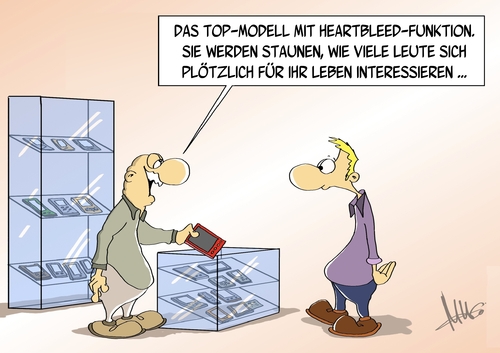 Cartoon: Heartbleed (medium) by Marcus Gottfried tagged heartbleed,sicherheitslücke,sicherheit,datenschutz,daten,nsa,usa,abhören,skandal,telefon,software,handy,marcus,gottfried,cartoon,karikatur,modell,verkauf,laden,geschäft,interesse,privat,heartbleed,sicherheitslücke,sicherheit,datenschutz,daten,nsa,usa,abhören,skandal,telefon,software,handy,marcus,gottfried,cartoon,karikatur,modell,verkauf,laden,geschäft,interesse,privat