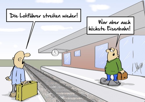 Cartoon: höchste Eisenbahn (medium) by Marcus Gottfried tagged eisenbahn,streik,gdl,bahnstreik,bahn,db,lokführer,eisenbahner,gewerkschaft,arbeitgeber,arbeitnehmer,sprichwort,zeit,bahnhof,bahnsteig,lokomotive,marcus,gottfried,cartoon,karikatur,eisenbahn,streik,gdl,bahnstreik,bahn,db,lokführer,eisenbahner,gewerkschaft,arbeitgeber,arbeitnehmer,sprichwort,zeit,bahnhof,bahnsteig,lokomotive,marcus,gottfried,cartoon,karikatur