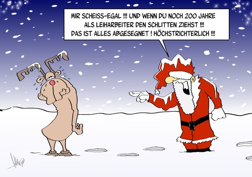 Cartoon: höchstrichterlich abgesegnet (medium) by Marcus Gottfried tagged rudolp,weihnachtsmann,nikolaus,weihnachten,respekt,feier,festvertrag,arbeitszeit,laufzeit,mindestlohn,stundenlohn,absicherung,soziale,altersarmut,armut,karikatur,cartoon,gottfried,marcus,leiharbeiter,leiharbeit,preis,arbeitgeber,arbeitnehmer,arbeiter,chef,chef,arbeiter,arbeitnehmer,arbeitgeber,preis,leiharbeit,leiharbeiter,marcus,gottfried,cartoon,karikatur,armut,altersarmut,soziale,absicherung,stundenlohn,mindestlohn,laufzeit,arbeitszeit,festvertrag,feier,respekt,weihnachten,nikolaus,weihnachtsmann,rudolph,schlitten,schnee,geschenke