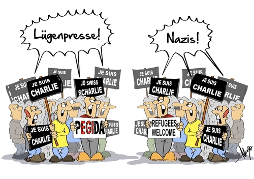 Cartoon: Je Suis Demo (medium) by Marcus Gottfried tagged lügenpresse,lüge,pegida,demonstration,presse,satire,meinungsfreiheit,angriff,islam,zeitung,hebdo,carlie,paris,nazi,beschimpfen,schimpferei,nutzen,je,suiss,charlie,logo,schild,marcus,gottfried,cartoon,karikatur,paris,carlie,hebdo,zeitung,islam,angriff,meinungsfreiheit,satire,presse,demonstration,pegida,lüge,lügenpresse,nazi,beschimpfen,schimpferei,nutzen,je,suiss,charlie,logo,schild,marcus,gottfried,cartoon,karikatur