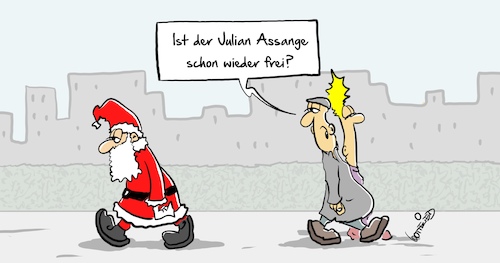 Cartoon: Julian Assange (medium) by Marcus Gottfried tagged julian,assange,london,botschaft,festnahme,nikolaus,santa,claus,wikolieaks,julian,assange,london,botschaft,festnahme,nikolaus,santa,claus,wikolieaks