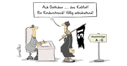 Cartoon: Kalifat (medium) by Marcus Gottfried tagged is,isis,kalifat,asyl,flucht,grenze,kriegsverbrecher,krieg,untertauchen,verschwinden,kontrolle,pass,is,isis,kalifat,asyl,flucht,grenze,kriegsverbrecher,krieg,untertauchen,verschwinden,kontrolle,pass