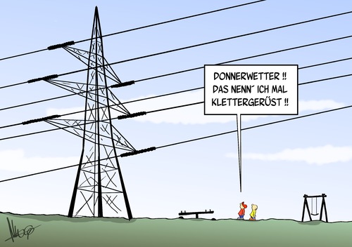 Cartoon: Klettergerüst (medium) by Marcus Gottfried tagged klettergerüst,spielplatz,kinder,strom,energie,energiewende,marcus,gottfried,cartoon,karikatur,öko,ökostrom,mast,strommast,trasse,nord,süd,klettergerüst,spielplatz,kinder,strom,energie,energiewende,marcus,gottfried,cartoon,karikatur,öko,ökostrom,mast,strommast,trasse,nord,süd