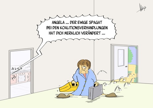 Cartoon: Koalitionsspagat (medium) by Marcus Gottfried tagged kanzlerin,markel,angela,marcus,gottfried,cartoon,karikatur,spagat,koalitionsverhandlung,koalition,partei,absprache,verhandlung,veränderung,gespräche,sondierung