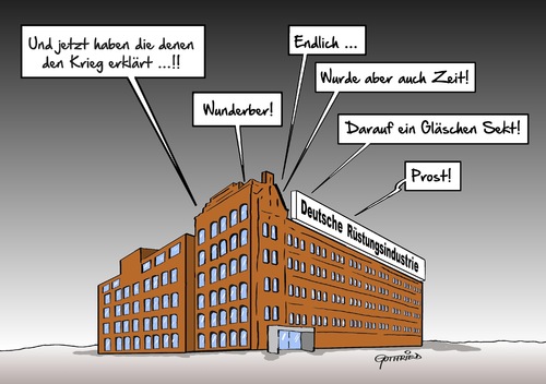 Cartoon: Krieg erklärt (medium) by Marcus Gottfried tagged rüstung,rüstungsexport,export,exportweltmeister,kriegserklärung,krieg,angriff,kosten,waffen,waffenlieferung,kundschaft,exporteur,gewinn,freude,marcus,gottfried,cartoon,karikatur,rüstung,rüstungsexport,export,exportweltmeister,kriegserklärung,krieg,angriff,kosten,waffen,waffenlieferung,kundschaft,exporteur,gewinn,freude,marcus,gottfried,cartoon,karikatur