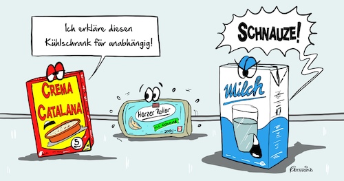 Cartoon: Kühlschrank (medium) by Marcus Gottfried tagged spanien,katalonien,abspaltung,unabhängigkeit,widerstand,creme,catalana,milch,harzer,roller,käse,kühlung,selbstständigkeit,abhängigkeit,europa,familie,freunde,marcus,gottfried,cartoon,karikatur,spanien,katalonien,abspaltung,unabhängigkeit,widerstand,creme,catalana,milch,harzer,roller,käse,kühlung,selbstständigkeit,abhängigkeit,europa,familie,freunde,marcus,gottfried,cartoon,karikatur