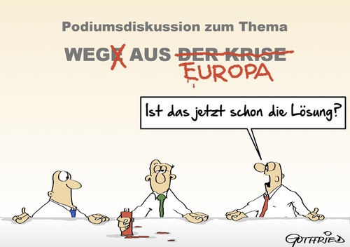 Cartoon: Lösung (medium) by Marcus Gottfried tagged krise,europa,usa,deutschland,russland,flüchtlinge,flüchtlingskrise,krieg,spray,graffiti,podiumsdiskussion,diskussion,weg,wege,vertrauen,glaube,marcus,gottfried,cartoon,karikatur,krise,europa,usa,deutschland,russland,flüchtlinge,flüchtlingskrise,krieg,spray,graffiti,podiumsdiskussion,diskussion,weg,wege,vertrauen,glaube,marcus,gottfried,cartoon,karikatur