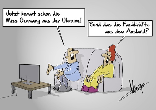 Cartoon: Miss Germany (medium) by Marcus Gottfried tagged ukraine,miss,germany,schönheitswettbewerb,wettbewerb,wahl,deutschland,zuwanderung,fachkraft,fachkräfte,ausland,osten,preis,gewinn,marcus,gottfried,cartoon,karikatur,ukraine,miss,germany,schönheitswettbewerb,wettbewerb,wahl,deutschland,zuwanderung,fachkraft,fachkräfte,ausland,osten,preis,gewinn,marcus,gottfried,cartoon,karikatur