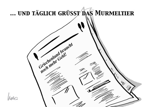 Cartoon: Murmeltier (medium) by Marcus Gottfried tagged murmeltier,film,täglich,nachrichten,wiederholung,langeweile,griechenland,krise,finanzkrise,europa,geld,währung,schulden,finanzbedarf,murmeltier,film,täglich,nachrichten,wiederholung,langeweile,griechenland,krise,finanzkrise,europa,geld,währung,schulden,finanzbedarf