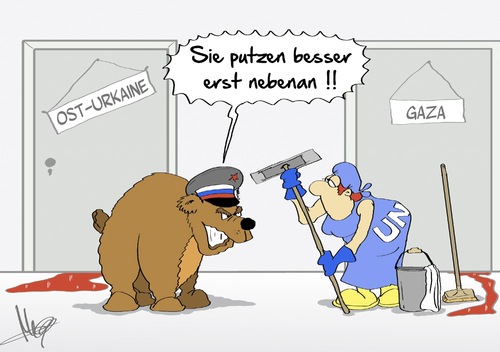 Cartoon: nebenan putzen (medium) by Marcus Gottfried tagged ost,ukraine,gaza,gazastreifen,russland,putin,separatisten,israel,palästinenser,palestina,angriff,verteidigung,un,uno,mandat,putzfrau,bär,marcus,gottfried,cartoon,karikatur,nebenan,reinigung,bereinigung,ost,ukraine,gaza,gazastreifen,russland,putin,separatisten,israel,palästinenser,palestina,angriff,verteidigung,un,uno,mandat,putzfrau,bär,marcus,gottfried,cartoon,karikatur,nebenan,reinigung,bereinigung