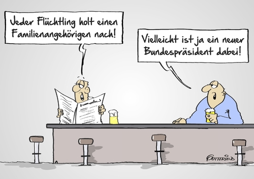 Cartoon: neuer Bundespräsident (medium) by Marcus Gottfried tagged gauck,bundespräsident,familiennachwuchs,flüchtlinge,flucht,familie,wahl,nachwuchs,nachfolger,nachholen,reise,auswahl,mende,freunde,marcus,gottfried,cartoon,karikatur